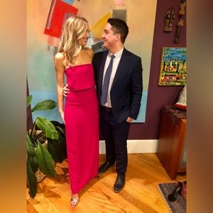 Bright pink Halston formal gown